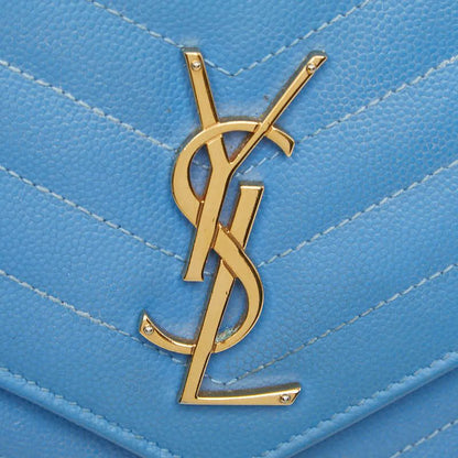 Saint Laurent Cassandra Envelope Chain Wallet Shoulder Bag Blue Gold Leather — view 6