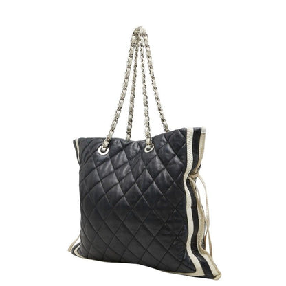 Chanel CC Logo Quilted Chain Shoulder Tote Navy Lambskin — view 2