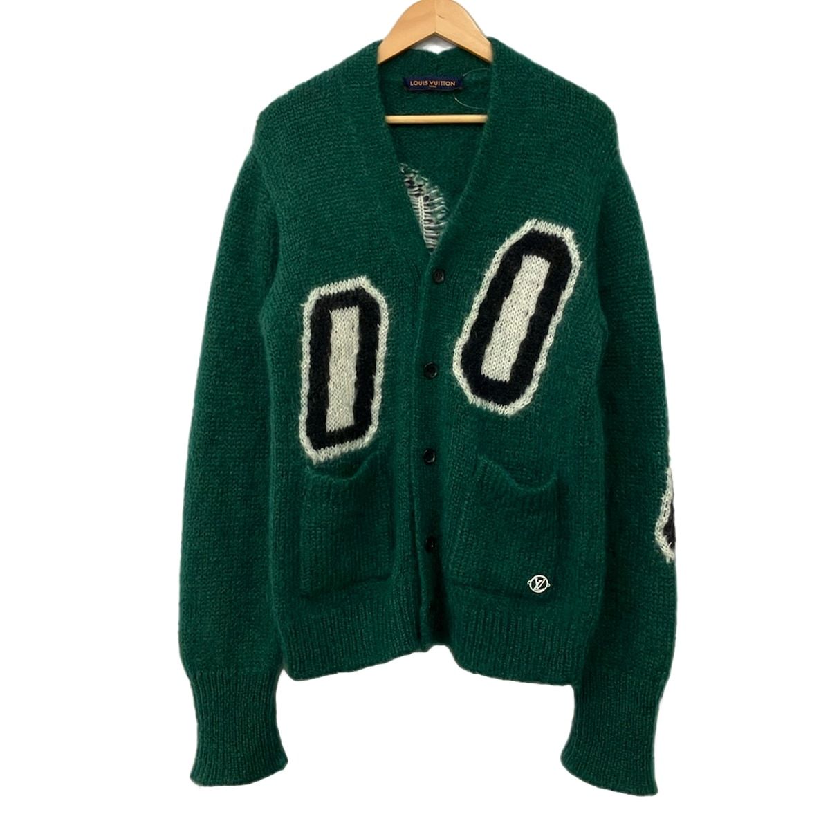 Louis Vuitton Cardigan S Dark Green White Multi Long Sleeve Mohair