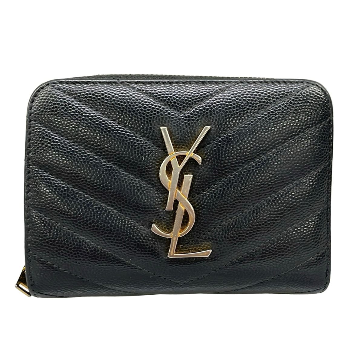 Saint Laurent Paris Bifold Wallet Monogram Compact Zip Black Zip Around Leather