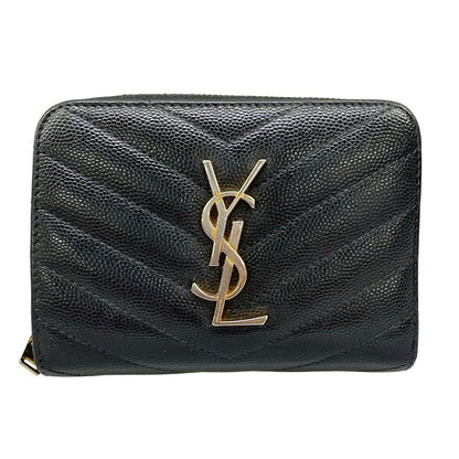 Saint Laurent Paris Bifold Wallet Monogram Compact Zip Black Zip Around Leather