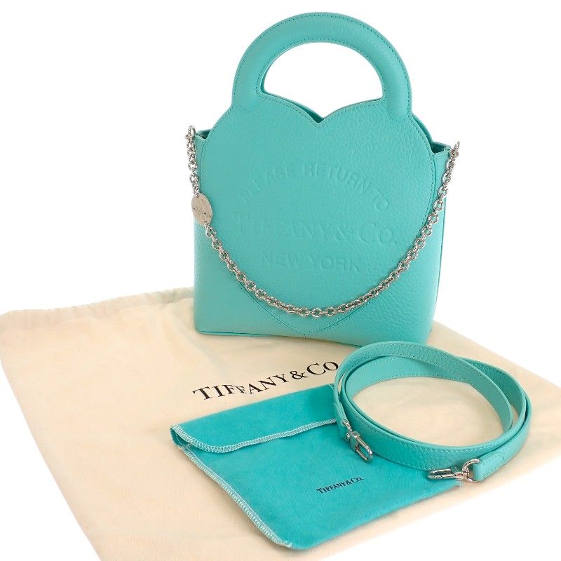 Tiffany & Co Return to Tote Bag 2-Way Hand Shoulder Leather Blue Silver