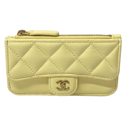Chanel Coin Case Quilted Light Yellow Card Included