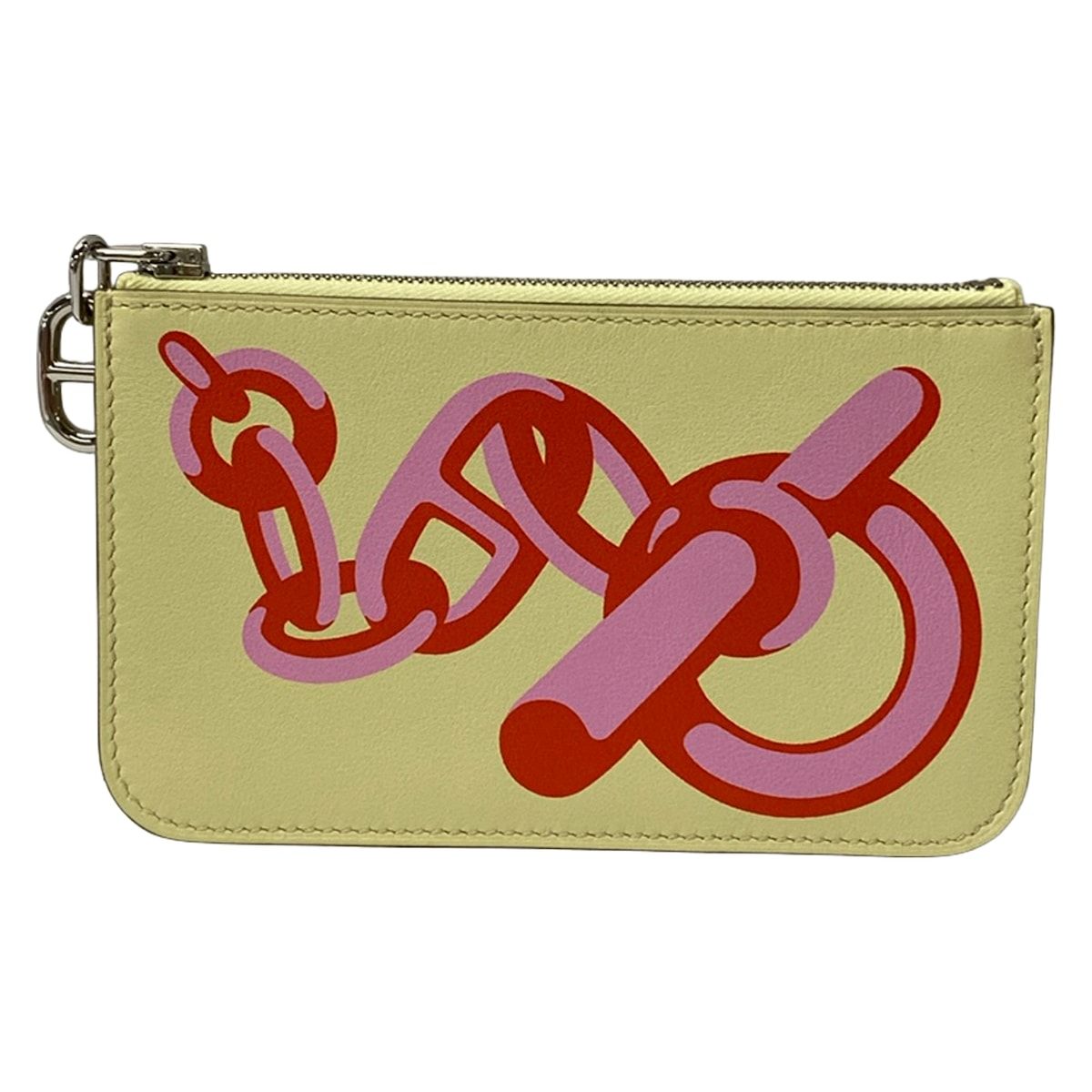 Hermes Card Case Zip Azap Chaine D'ancre Jaune Poussin Capucines Pink Silver
