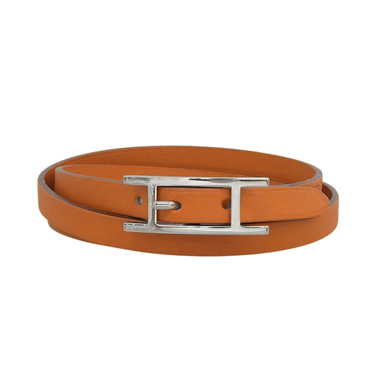 Hermes Hapi 3 Silver Triple Strand Leather Bracelet Orange