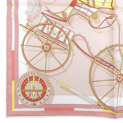 Hermes Carre 45 Voitures en Nquilibre Elaborate Carriage Silk 100% Scarf Pink — view 4