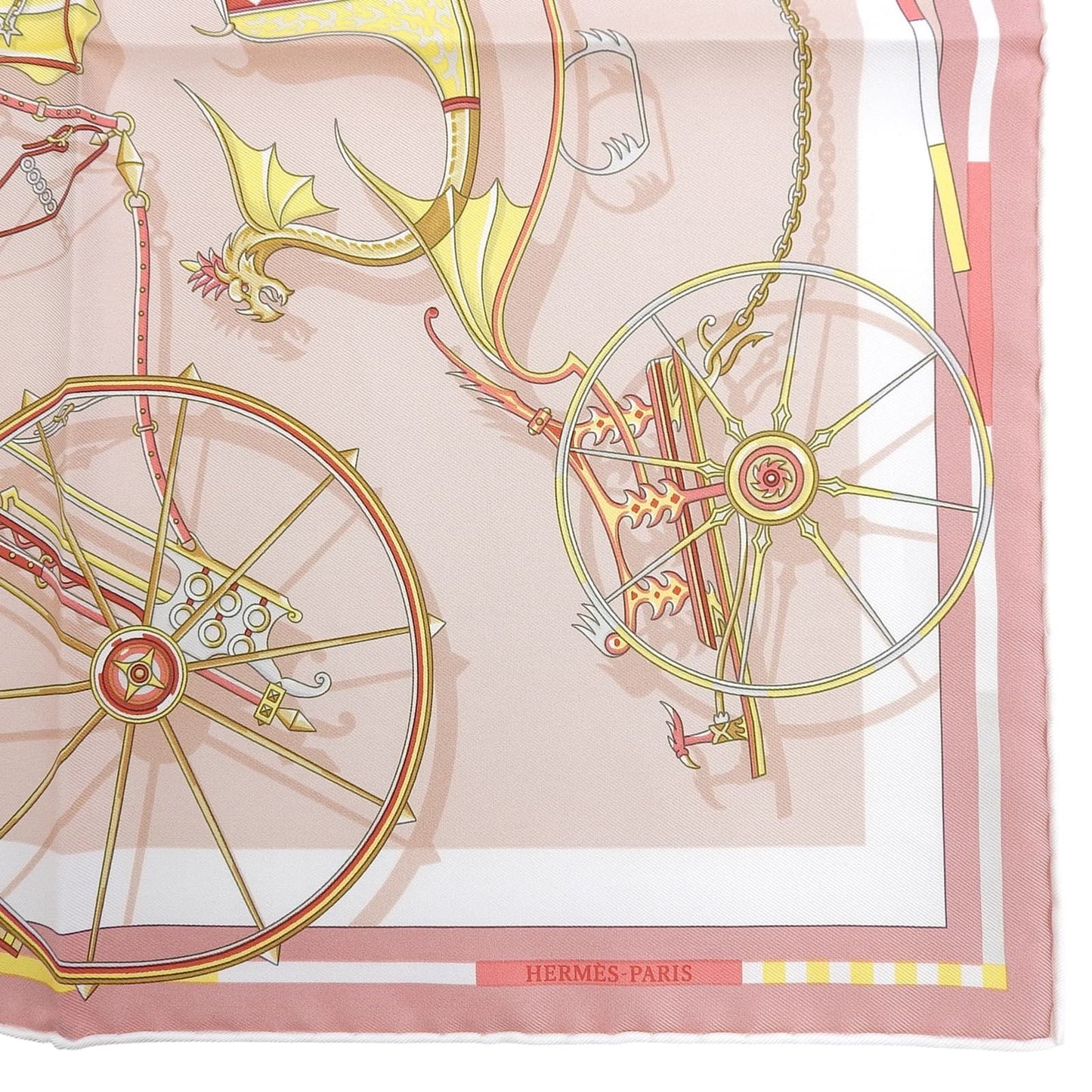 Hermes Carre 45 Voitures en Nquilibre Elaborate Carriage Silk 100% Scarf Pink — view 5