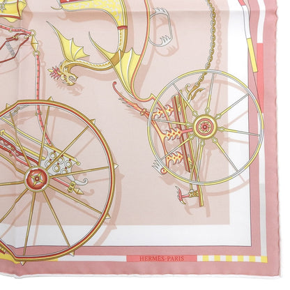 Hermes Carre 45 Voitures en Nquilibre Elaborate Carriage Silk 100% Scarf Pink — view 5