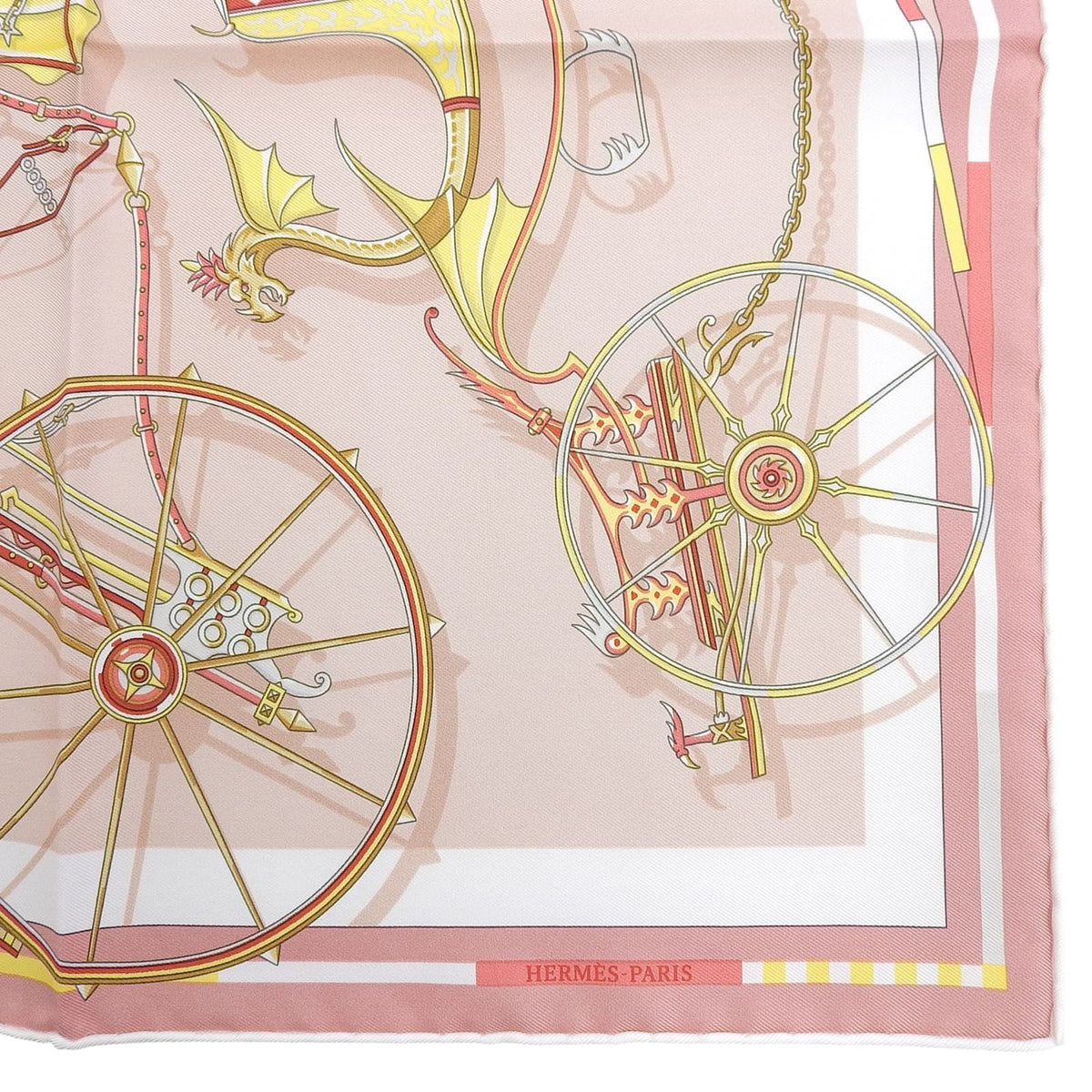 Hermes Carre 45 Voitures en Nquilibre Elaborate Carriage 100% Silk Scarf Pink — view 5