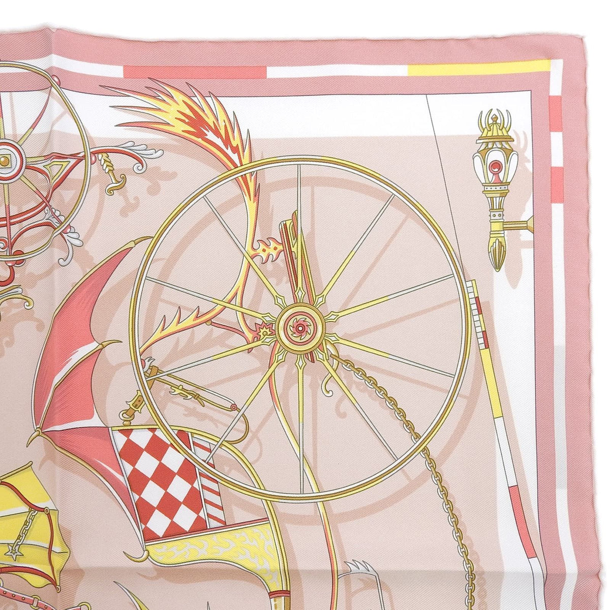 Hermes Carre 45 Voitures en Nquilibre Elaborate Carriage 100% Silk Scarf Pink — view 3