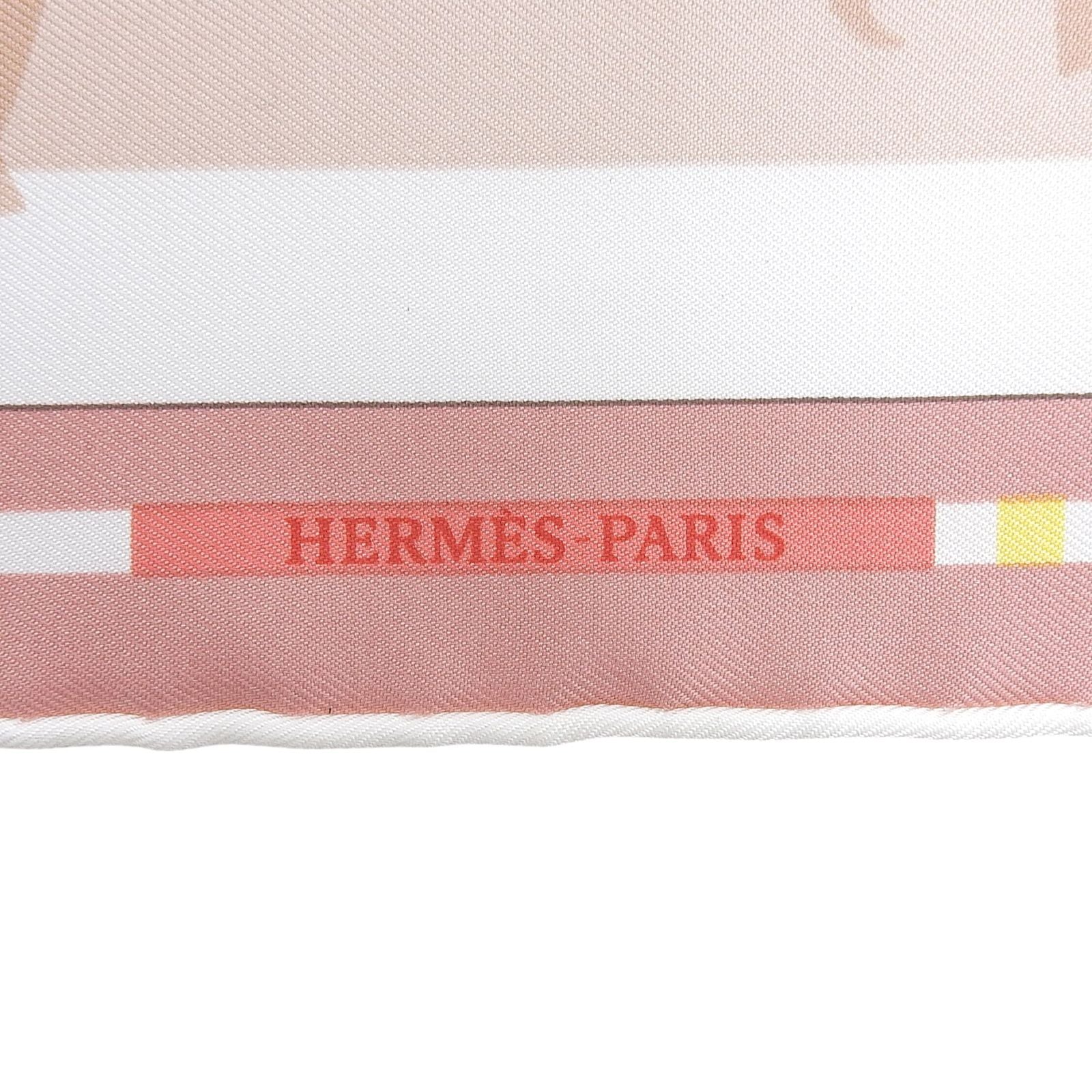 Hermes Carre 45 Voitures en Nquilibre Elaborate Carriage Silk 100% Scarf Pink — view 7