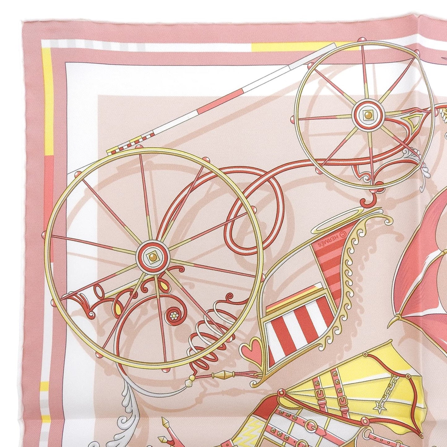 Hermes Carre 45 Voitures en Nquilibre Elaborate Carriage Silk 100% Scarf Pink — view 2