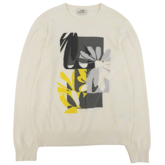 Hermes Cashmere Puzzle Floral Knit Sweater Ivory