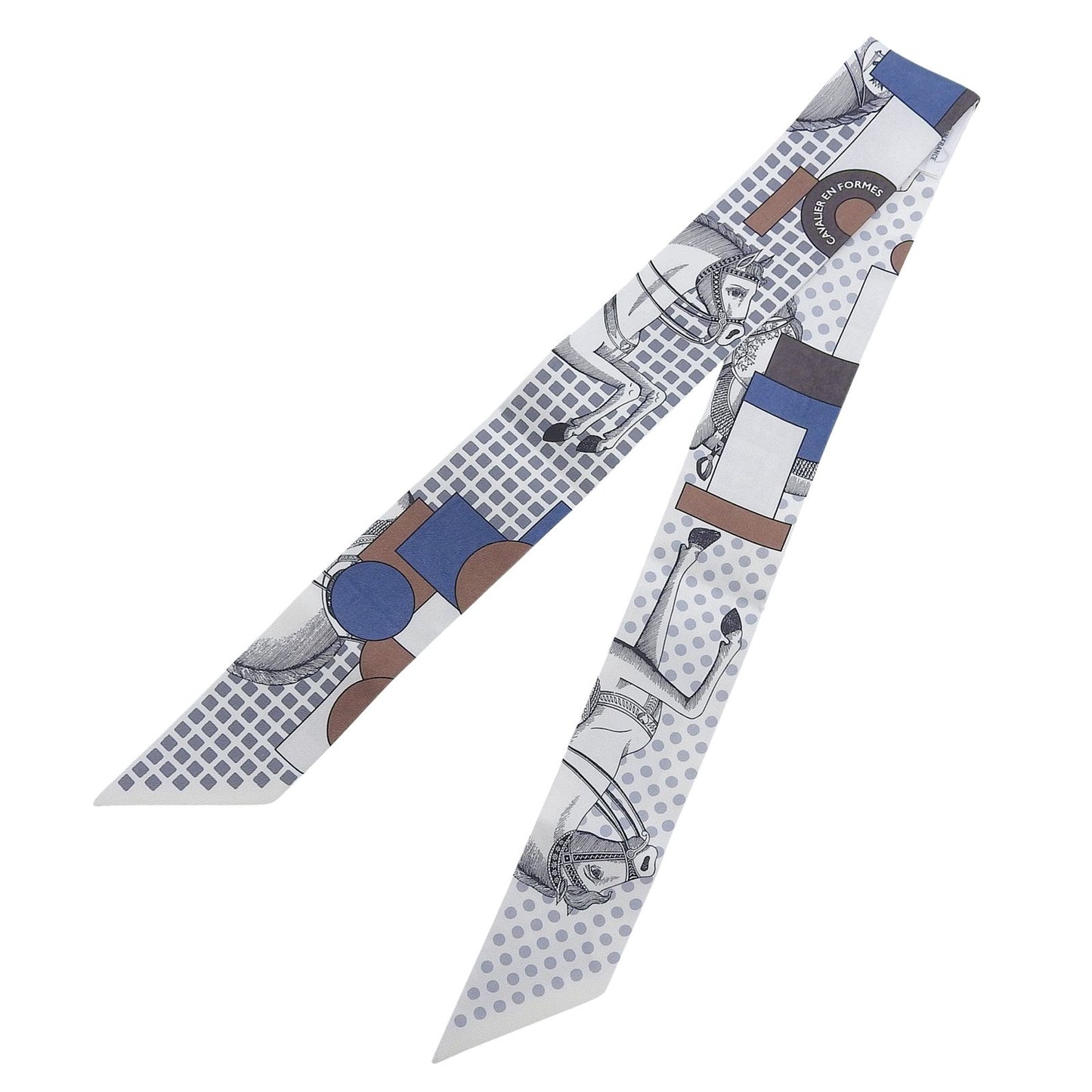 Hermes Cavalier en Formes Silk 100% Scarf Gray White — view 2