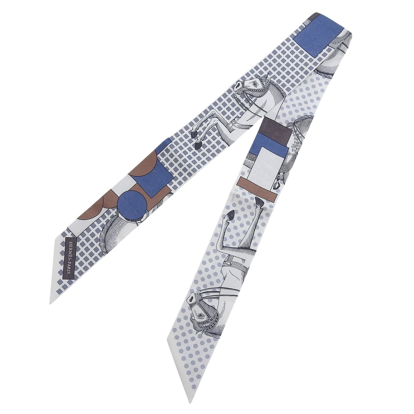 Hermes Cavalier en Formes Silk 100% Scarf Gray White