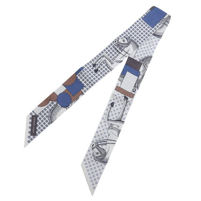 Hermes Cavalier en Formes Silk 100% Scarf Gray White