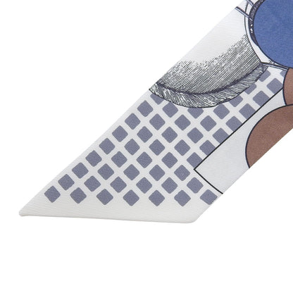 Hermes Cavalier en Formes Silk 100% Scarf Gray White — view 4