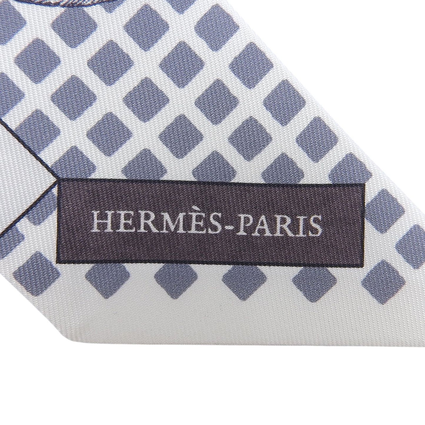 Hermes Cavalier en Formes Silk 100% Scarf Gray White — view 6
