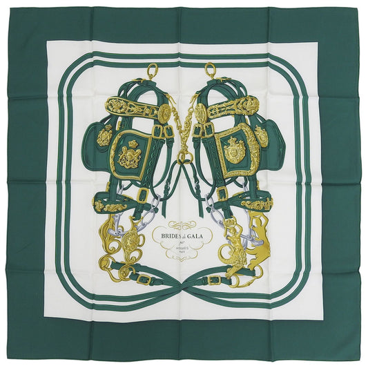 Hermes Carre 90 Brides de Gala Ceremonial Bridle Silk 100% Scarf Green Multi