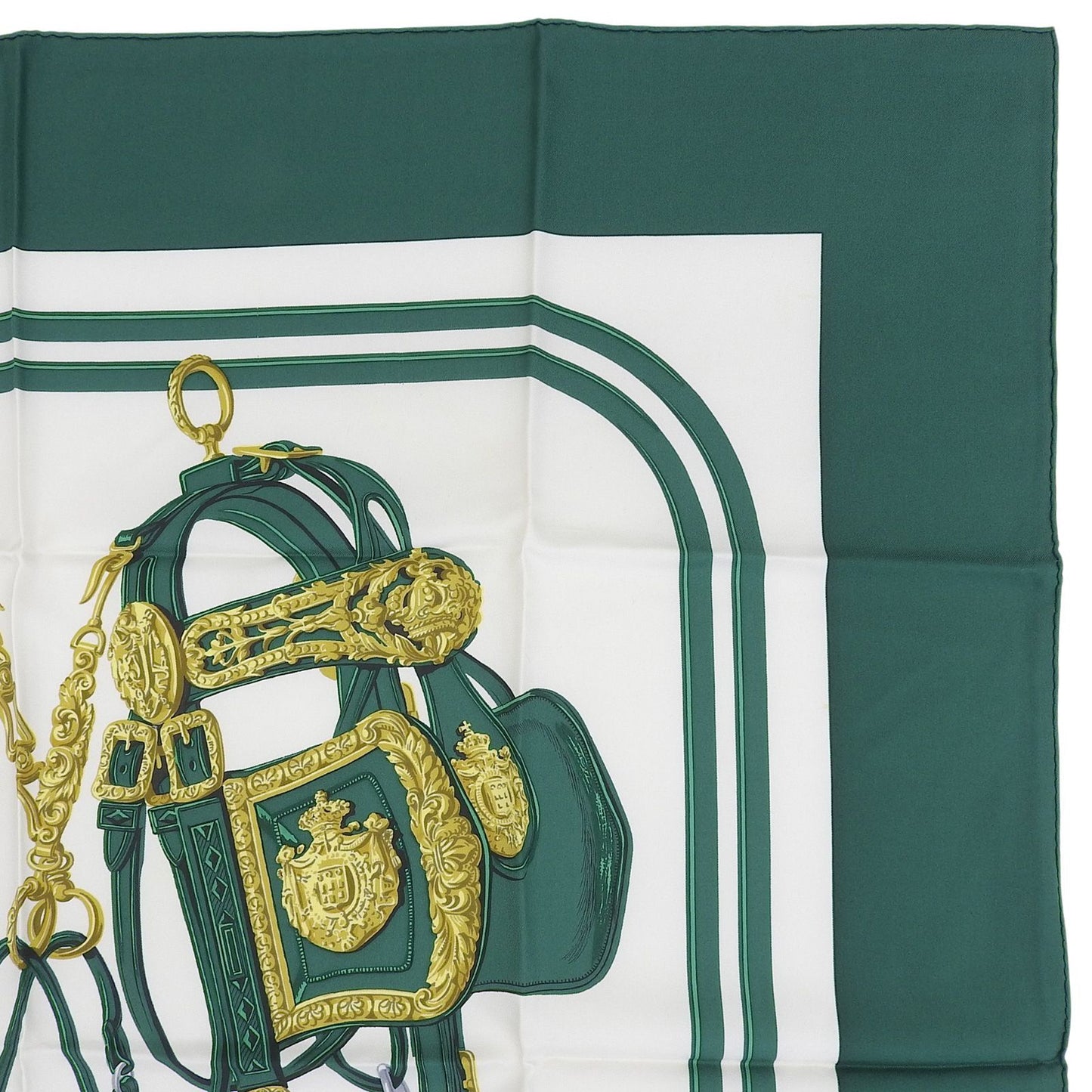 Hermes Carre 90 Brides de Gala Ceremonial Bridle Silk 100% Scarf Green Multi — view 3