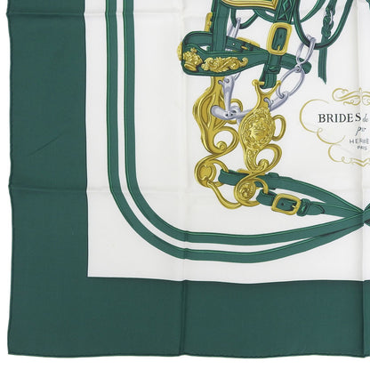 Hermes Carre 90 Brides de Gala Ceremonial Bridle Silk 100% Scarf Green Multi — view 4