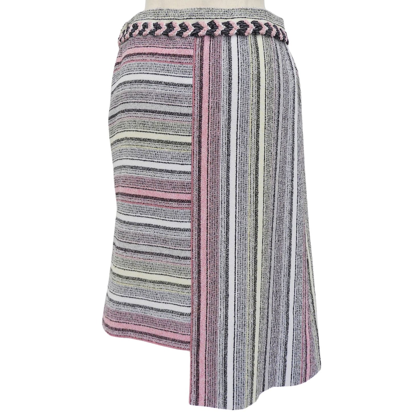 Chanel Cotton Asymmetric CC Logo Buttoned Tweed Skirt Multi 34 — view 2