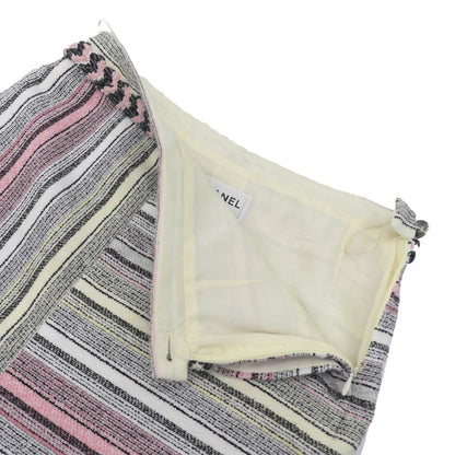 Chanel Cotton Asymmetric CC Logo Buttoned Tweed Skirt Multi 34 — view 3