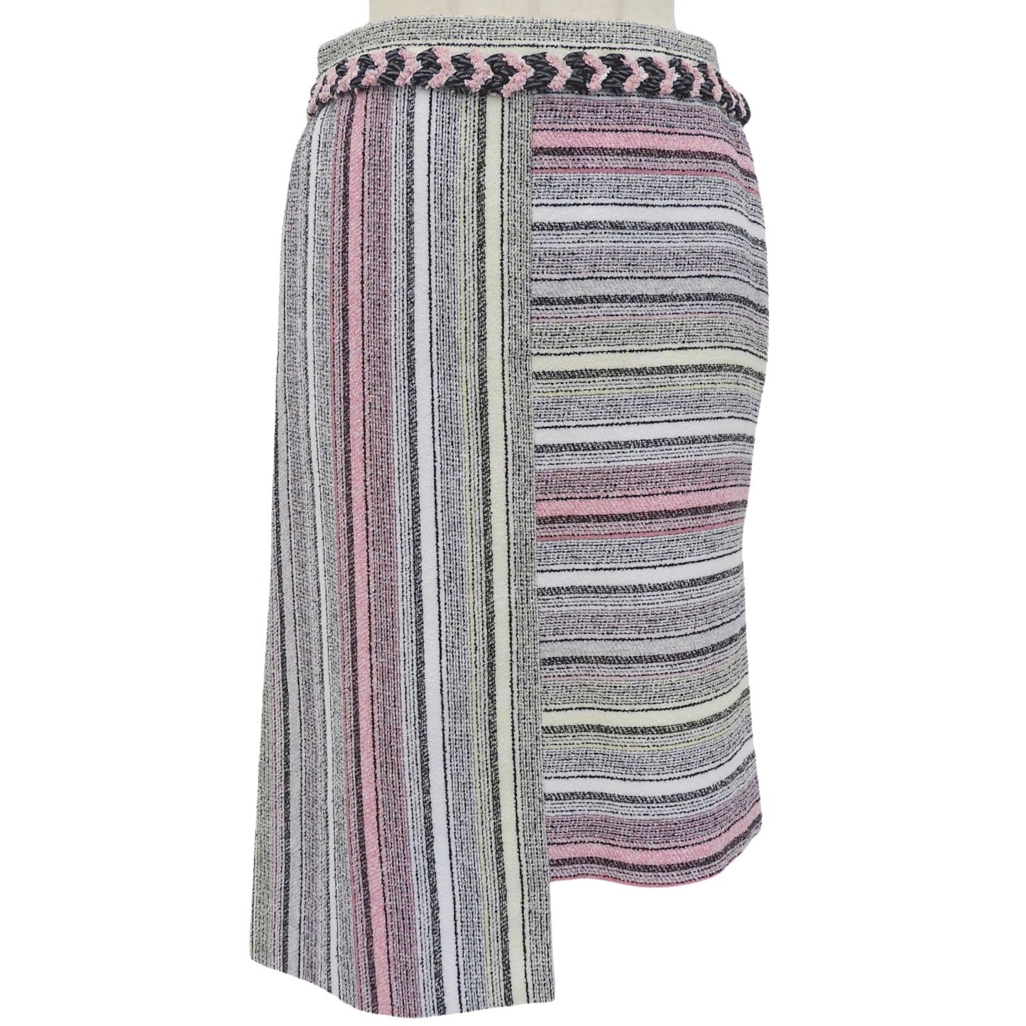 Chanel Cotton Asymmetric CC Logo Buttoned Tweed Skirt Multi 34