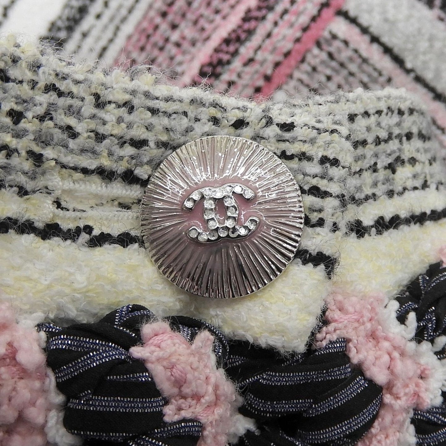 Chanel Cotton Asymmetric CC Logo Buttoned Tweed Skirt Multi 34 — view 4