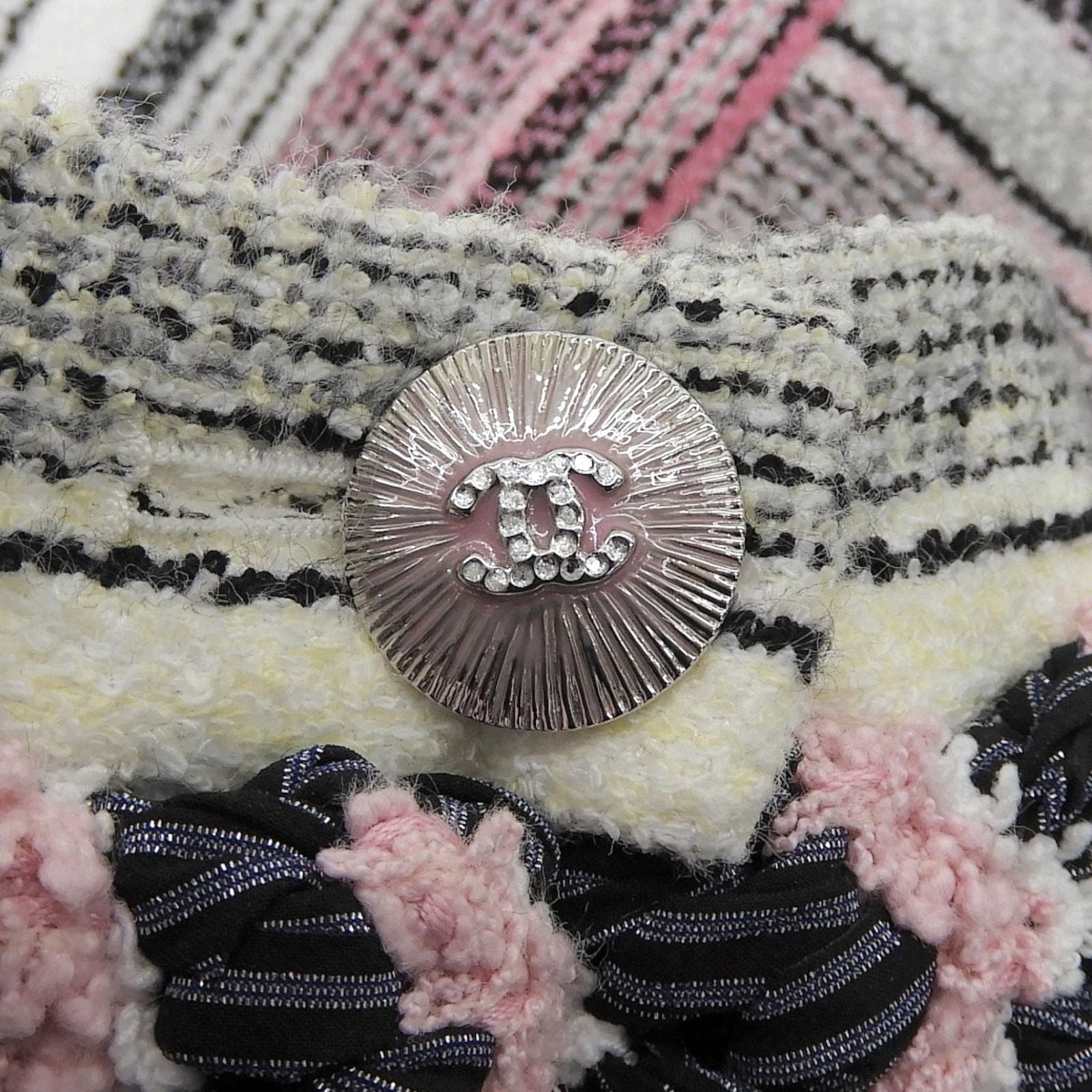 Chanel Cotton Asymmetric CC Logo Buttoned Tweed Skirt Multi 34 — view 4