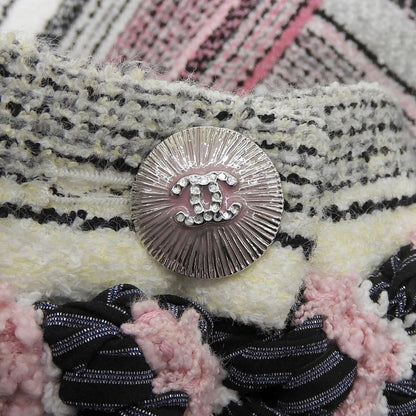 Chanel Cotton Asymmetric CC Logo Buttoned Tweed Skirt Multi 34 — view 4