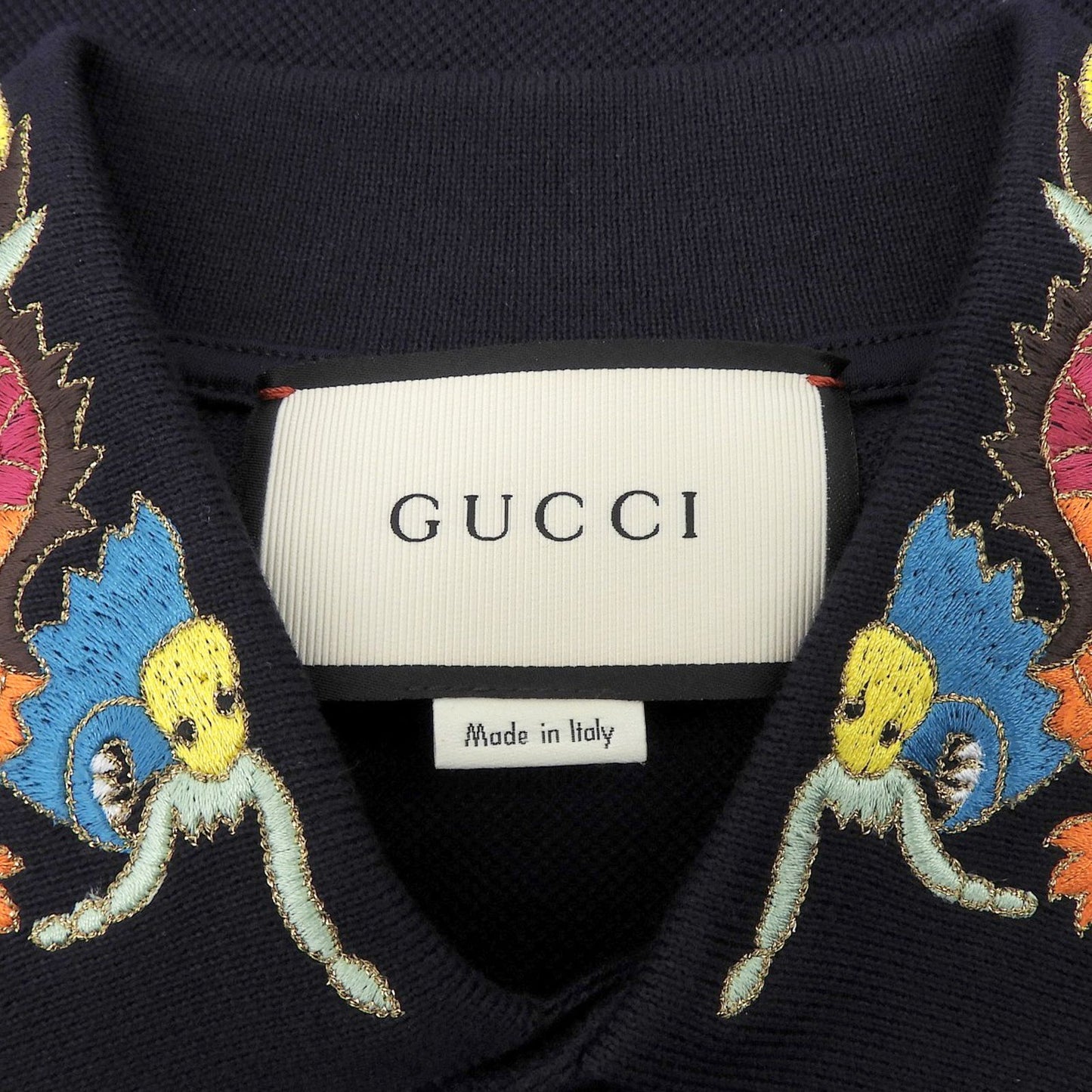 Gucci Cotton Interlocking Buttoned Dragon Embroidery Short Sleeve Polo Shirt — view 7