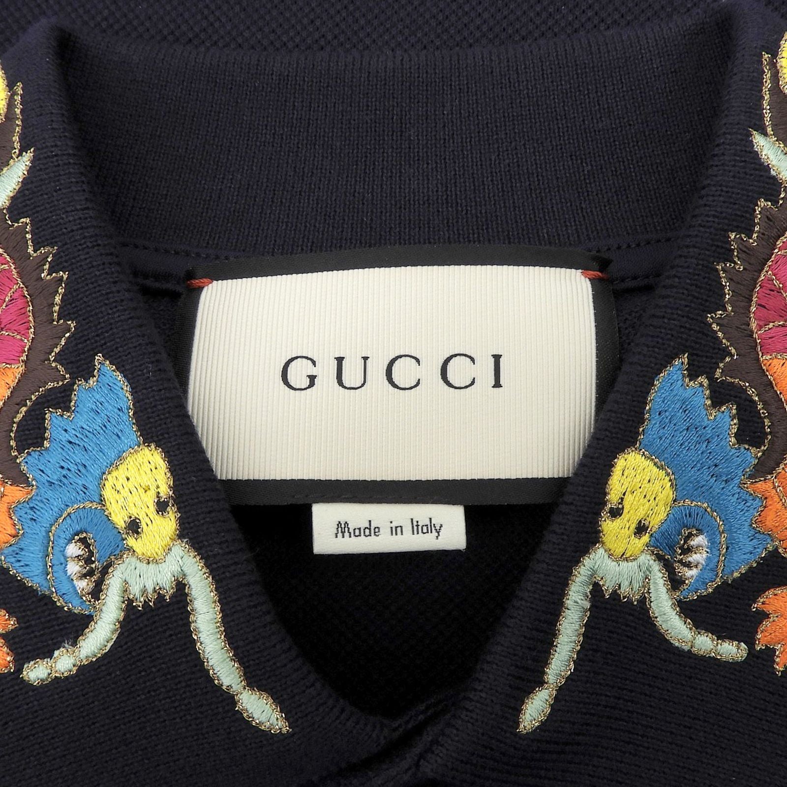 Gucci Cotton Interlocking Buttoned Dragon Embroidery Short Sleeve Polo Shirt — view 7