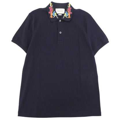 Gucci Cotton Interlocking Buttoned Dragon Embroidery Short Sleeve Polo Shirt