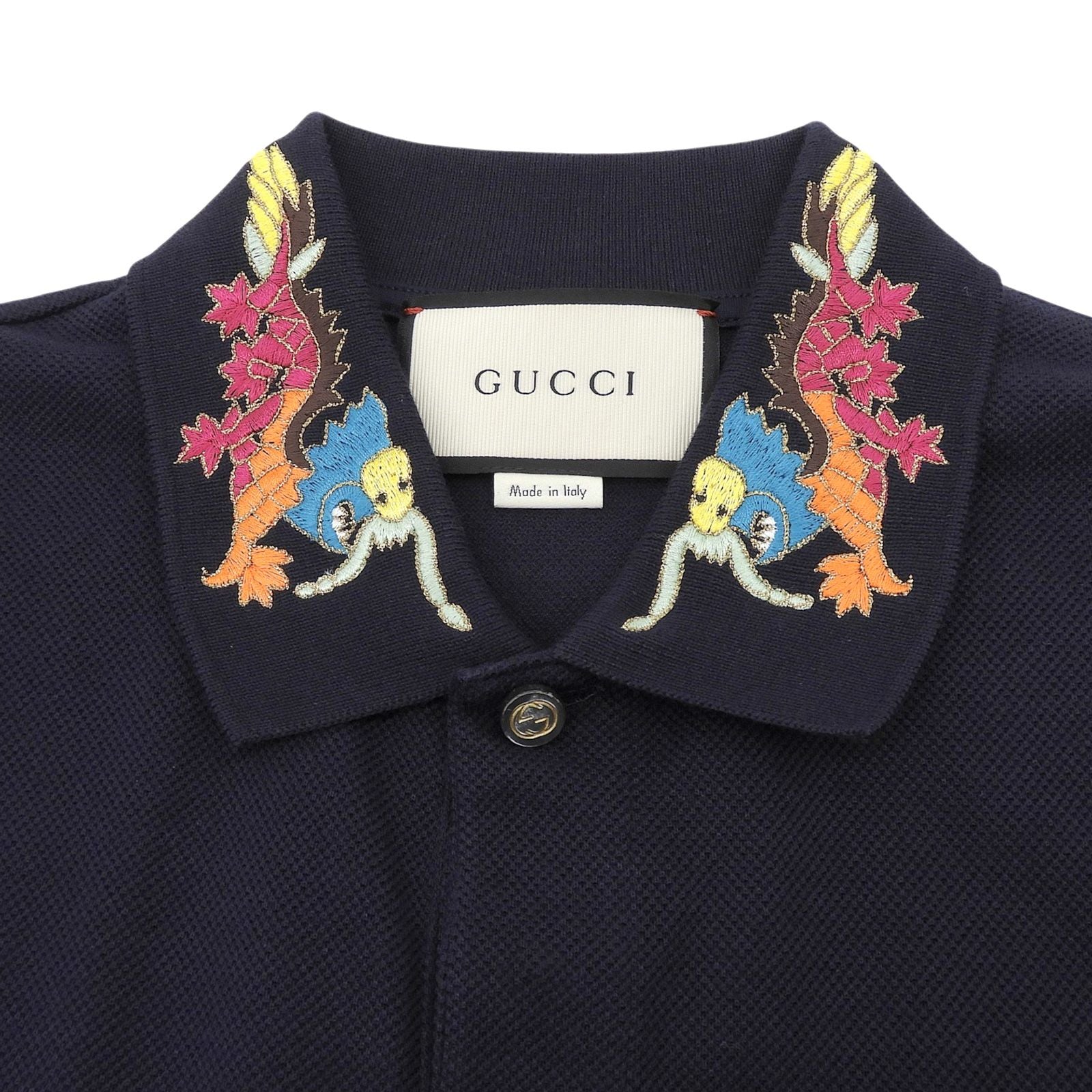 Gucci Cotton Interlocking Buttoned Dragon Embroidery Short Sleeve Polo Shirt — view 2