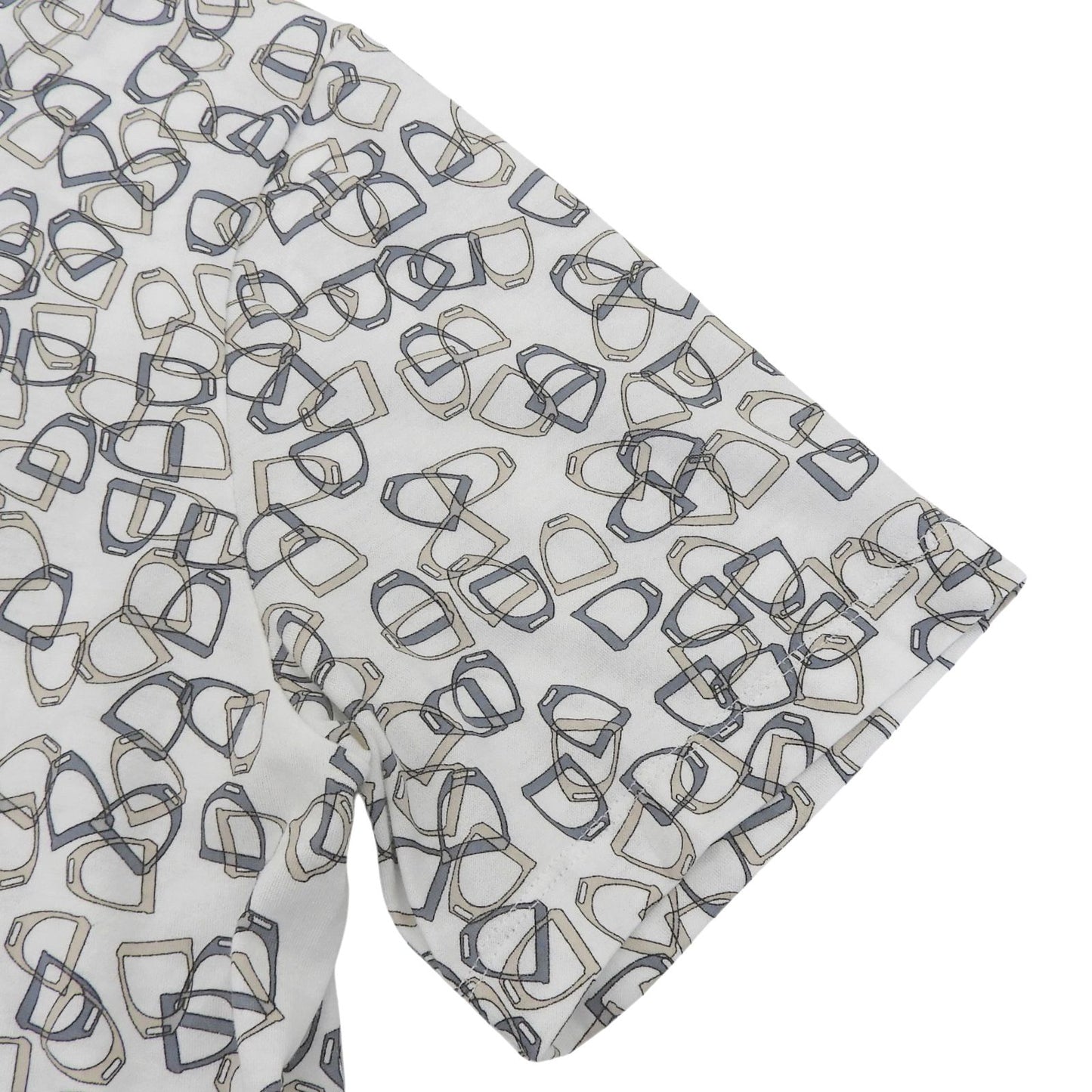 Hermes Cotton 100% Etrier Stirrup Pattern Crew Neck Short Sleeve T-Shirt White — view 4