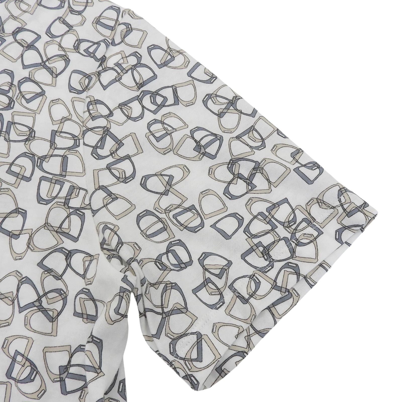 Hermes Cotton 100% Etrier Stirrup Pattern Crew Neck Short Sleeve T-Shirt White — view 4