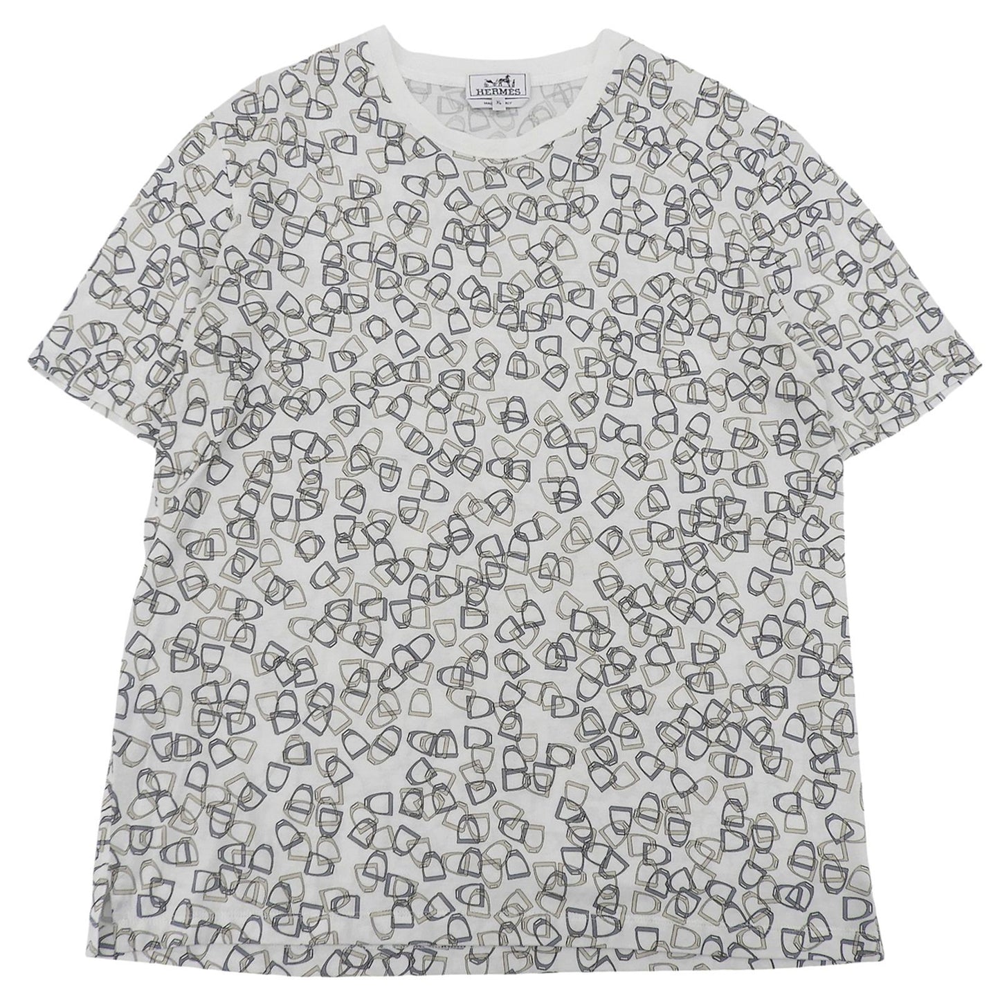 Hermes Cotton 100% Etrier Stirrup Pattern Crew Neck Short Sleeve T-Shirt White