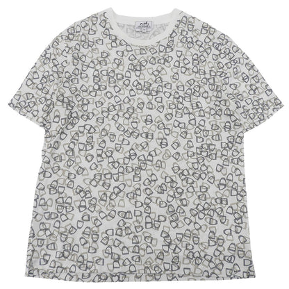 Hermes Cotton 100% Etrier Stirrup Pattern Crew Neck Short Sleeve T-Shirt White