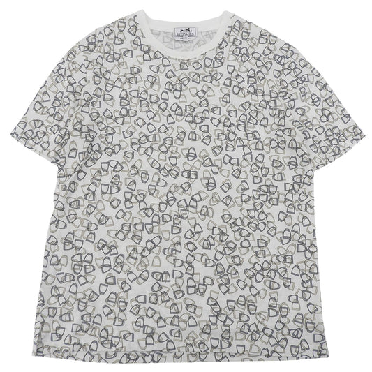 Hermes Cotton 100% Etrier Stirrup Pattern Crew Neck Short Sleeve T-Shirt White