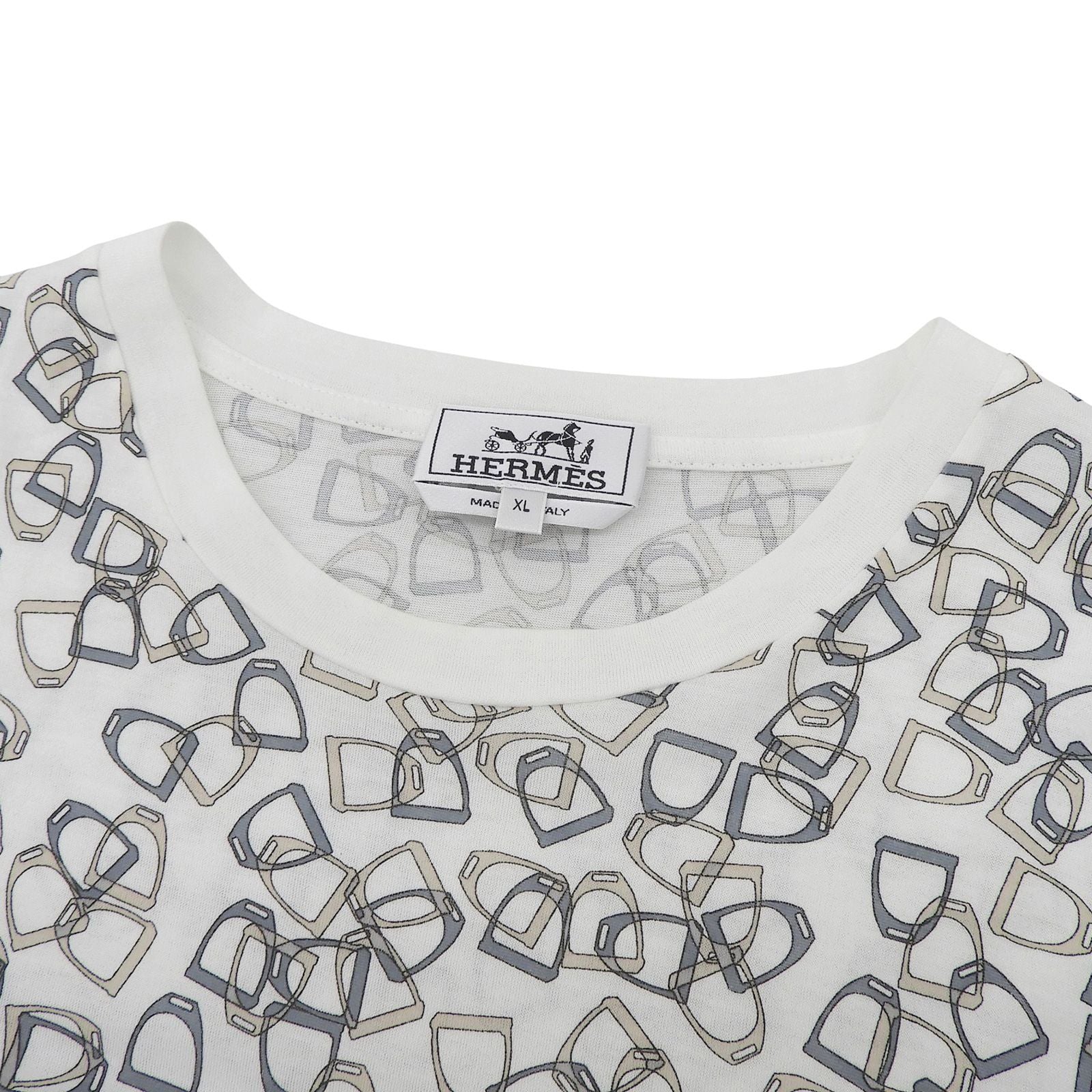 Hermes Cotton 100% Etrier Stirrup Pattern Crew Neck Short Sleeve T-Shirt White — view 3