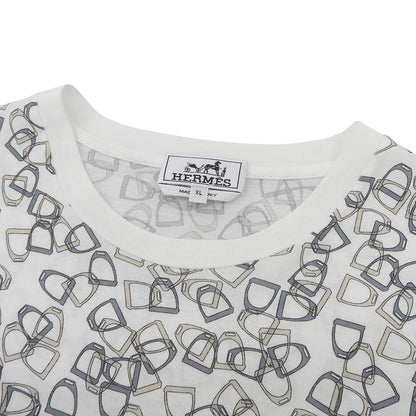 Hermes Cotton 100% Etrier Stirrup Pattern Crew Neck Short Sleeve T-Shirt White — view 3