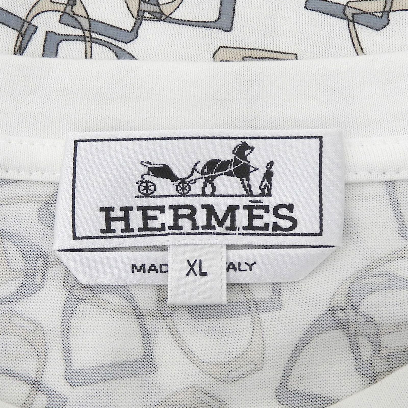 Hermes Cotton 100% Etrier Stirrup Pattern Crew Neck Short Sleeve T-Shirt White — view 7