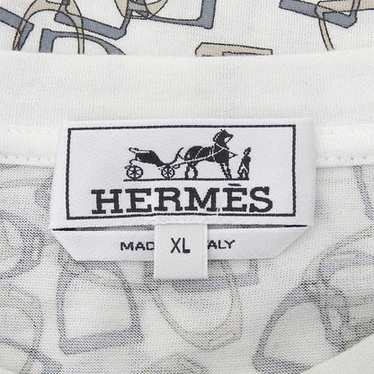 Hermes Cotton 100% Etrier Stirrup Pattern Crew Neck Short Sleeve T-Shirt White — view 7