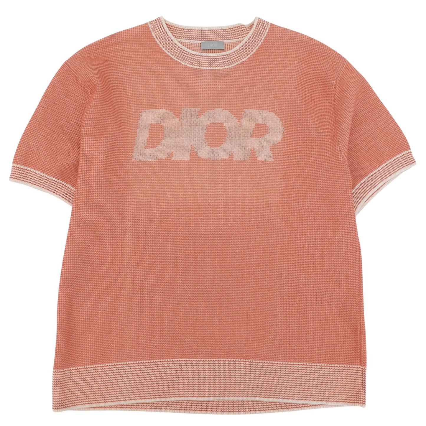 Dior Cotton Logo Summer Short Sleeve Knit Orange White XL Sweater