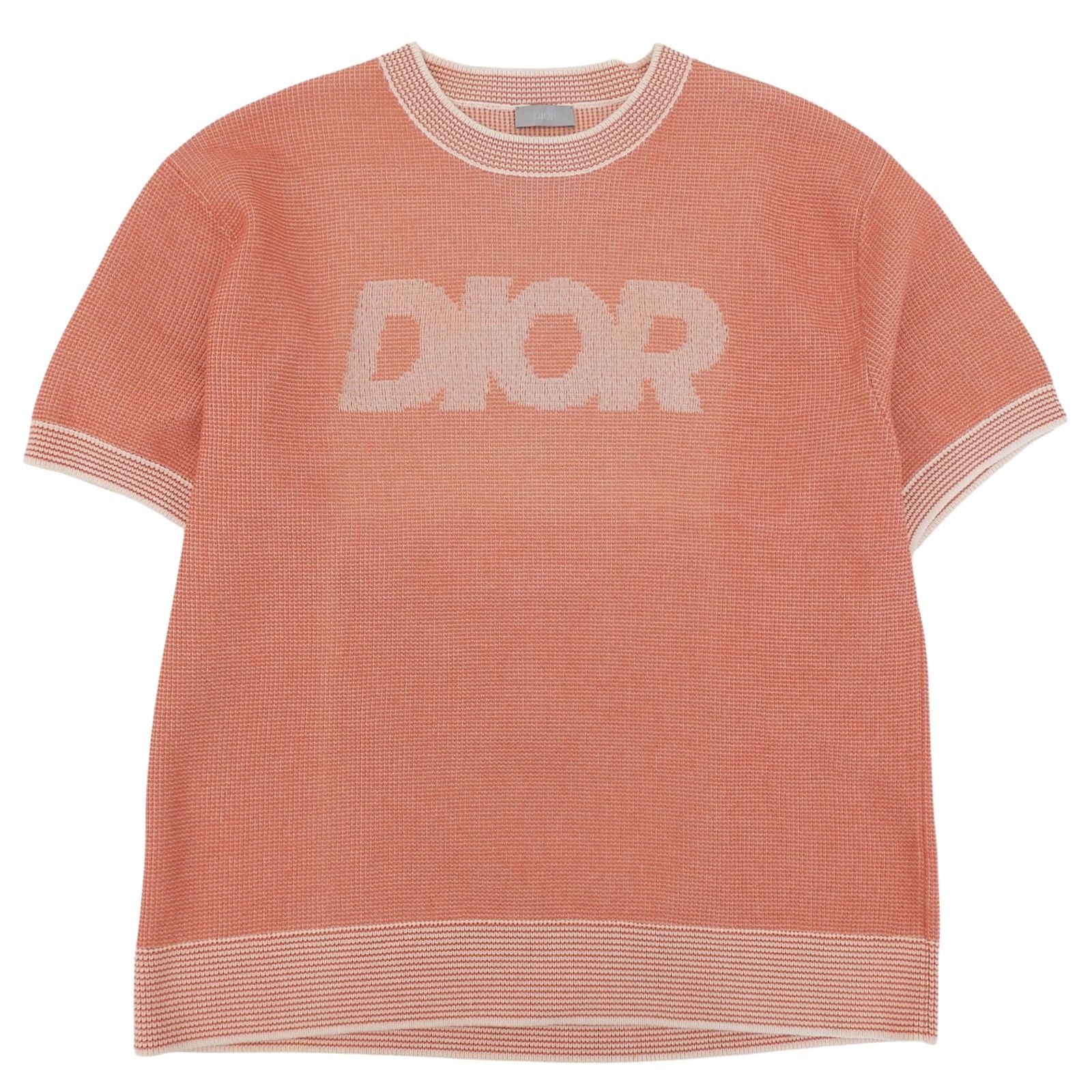 Dior Cotton Logo Summer Short Sleeve Knit Orange White XL Sweater