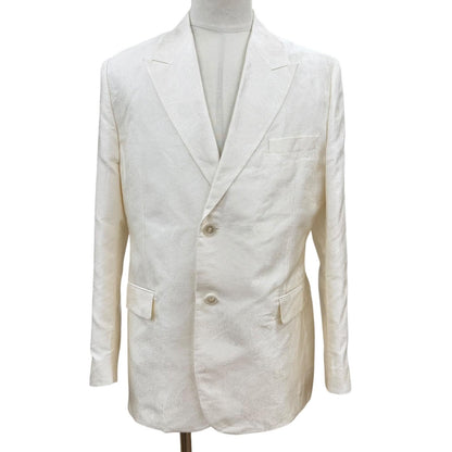 Dior Homme Silk 100% Logo Button Jacquard Single Jacket Tailored White 50