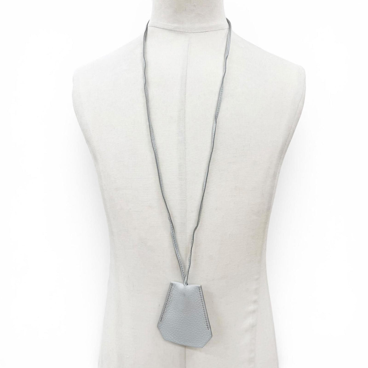 Hermes Vintage Leather Silver Martin Margiela Era Clochette Necklace Light Gray — view 3