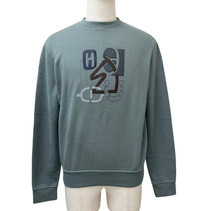 Hermes Puzzle Lambskin Patch Cotton 100% Crew Neck Sweatshirt Shirt Green
