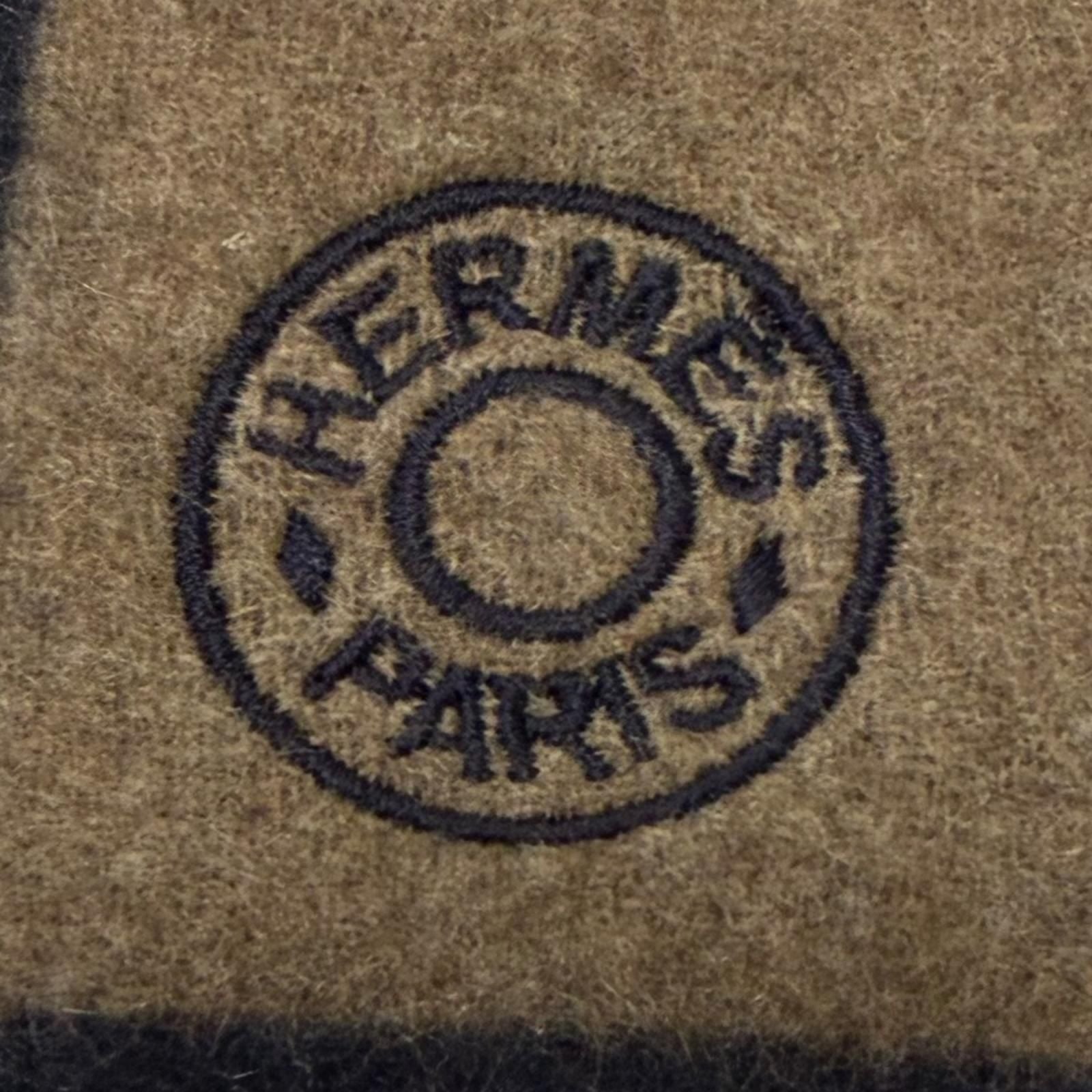 Hermes Brid Gala Cashmere Clou de Selle Embroidery Fringe Scarf Marine Etoupe — view 7